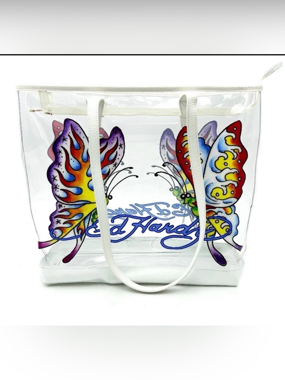 Ed Hardy Clear Butterfly Tote w/ matching wallet